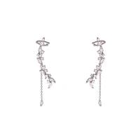 Boucles d'oreilles en laiton zircon cubique pavent, Alliage de cuivre, Plaqué de platine, bijoux de mode & pavé de micro zircon & pour femme, 45mm, Vendu par paire