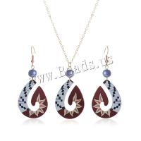 Acryl sieraden set, oorbel & halsketting, met 5CM extender keten, Afdrukken, mode sieraden & voor vrouw, gemengde kleuren, 27x65mm, Lengte Ca 63 cm, Verkocht door Stel