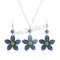 Conjunto de joyería de acrílico, pendiente & collar, con 5CM extender cadena, Flor, Impresión, para mujer, azul, 35x65mm, longitud aproximado 57.5 cm, Vendido por Set