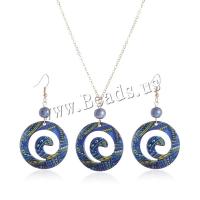 Conjunto de joyería de acrílico, pendiente & collar, con 5CM extender cadena, Esférico, Impresión, para mujer, azul, 34x60mm, longitud aproximado 61.5 cm, Vendido por Set