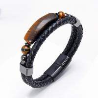 PU cavo bracciali, with pietra preziosa & 304 acciaio inox, placcato, per l'uomo, nessuno, Lunghezza Appross. 21 cm, Venduto da PC