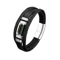 PU cavo bracciali, with pietra preziosa & 304 acciaio inox, placcato, per l'uomo, nessuno, Lunghezza Appross. 21 cm, Venduto da PC