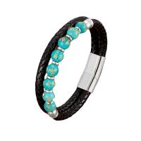 PU cavo bracciali, with pietra preziosa & 304 acciaio inox, placcato, unisex, nessuno, Lunghezza Appross. 21 cm, Venduto da PC