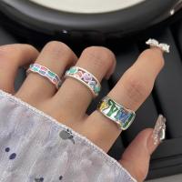 Cink Alloy Finger Ring, pozlaćen, Podesiva & različitih stilova za izbor & za žene & emajl, srebro, Prodano By PC