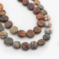 Gemstone Smycken Pärlor, Impression Jasper, Flat Round, DIY, blandade färger, 12x6mm, Såld Per Ca 41.5 cm Strand