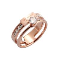 Bague acier titane, Plaqué or rose 18 carats, normes différentes pour le choix & pour femme & avec strass, couleur or rose, Vendu par PC