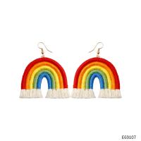 Bijoux boucles d'oreilles, Fil de coton, Arc en ciel, bijoux de mode & pour femme, plus de couleurs à choisir, 55x70mm, Vendu par paire