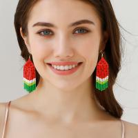 Faisean Fringe Earrings, Seedbead, Watermelon, jewelry faisin & do bhean, dearg, 30x100mm, Díolta De réir Péire