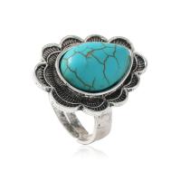 Sinc Alloy Finger Ring, le turquoise, dath airgid antique plátáilte, jewelry faisin & do bhean, glas, 28mm, Trastomhas Istigh:Thart 17mm, Díolta De réir Péire