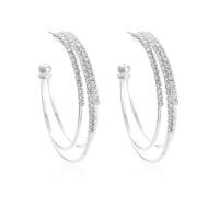 Zinc Alloy Stud Earring silver color plated fashion jewelry & for woman & with rhinestone Sold By Pair