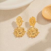 Stainless Steel Drop Earring 304 Stainless Steel Flower plated fashion jewelry golden Sold By Pair