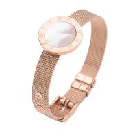 Acier inoxydable 304 mesh Bracelet, avec Shell Pearl, Placage, pour femme, couleur or rose, Longueur Environ 21.5 cm, Vendu par PC