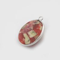 Imperial Jasper Pendler, Impression Jasper, med Messing, Oval, sølvfarvet forgyldt, du kan DIY, blandede farver, 31x20x8mm, Solgt af PC