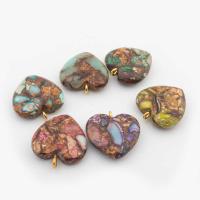 Imperial Jasper Pendler, Impression Jasper, med Messing, Heart, guldfarve belagt, du kan DIY, flere farver til valg, 20x20x6mm, Solgt af PC