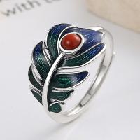 Sterling Silver smycken finger ring, 925 sterling silver, med Yunnan Red Agate, Feather, mode smycken & för kvinna & epoxi klistermärke, nickel, bly och kadmium gratis, 13mm, Säljs av PC