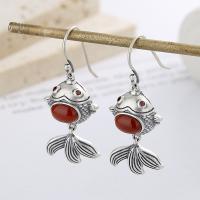 925 Gota de plata esterlina & Pendientes colgantes, Plata de ley 925, con Yunnan Red Agate, pez de colores, Joyería & diferentes estilos para la opción & para mujer, libre de níquel, plomo & cadmio, Vendido por Par