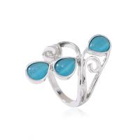 Bague en alliage de zinc, avec turquoise, Placage de couleur argentée, bijoux de mode & pour femme, bleu, 34mm, Diamètre intérieur:Environ 19mmmm, Vendu par PC