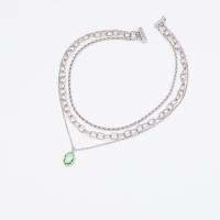 Collar Multi de la capa, aleación de zinc, con Cristal, chapado en color de plata, tres capas & Joyería & para mujer, verde, longitud aproximado 37.5 cm, aproximado 43 cm, aproximado 47 cm, Vendido por UD