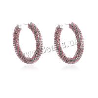 Pendientes de Perno de Aleación de Zinc, chapado en color de plata, Joyería & para mujer & con diamantes de imitación, Rosado, 60x60mm, Vendido por Par