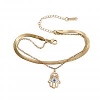 Titantium acciaio braccialetto, with 2inch extender chain, Evil Eye Hamsa, placcato color oro, Doppio strato & per la donna & smalto, Lunghezza Appross. 6.3 pollice, Venduto da PC