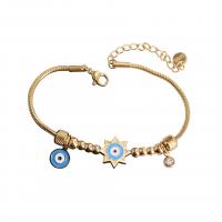 Bracelet Evil Eye bijoux, Acier titane, avec 2inch chaînes de rallonge, Placage de couleur d'or, chaîne serpent & styles différents pour le choix & pour femme & émail & avec strass, Longueur Environ 6.3 pouce, Vendu par PC