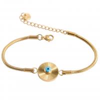 Acier titane bracelet, avec 2inch chaînes de rallonge, Mauvais œil, Placage de couleur d'or, chaîne serpent & pour femme & émail, Longueur Environ 6.3 pouce, Vendu par PC