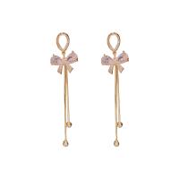 Zinc Alloy Tassel Earring, Strik, gold plated, voor vrouw & met strass, 17x80mm, Verkocht door pair