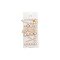 Hår Snap Clips, Zinc Alloy, med Plastic Pearl, guldfarve belagt, mode smykker & for kvinde & med rhinestone, to forskellige farvede, 84x25mm, Solgt af sæt