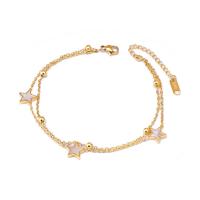 Fashion Jewelry Anklet, Acier titane, avec coquille blanche, avec 1.97inch chaînes de rallonge, étoile, Double couche & bijoux de mode & pour femme, 10mm, Longueur Environ 8.27 pouce, Vendu par PC