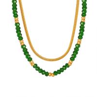 Collier d'acier titane, avec Pierre de verre, avec 1.97inch chaînes de rallonge, Placage, Double couche & bijoux de mode & pour femme, plus de couleurs à choisir, Longueur Environ 15.75 pouce, Environ 17.32 pouce, Vendu par PC