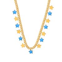 Colar de aço titânio, Partículas de aço, with 1.97inch extender chain, Estrela, banhado, joias de moda & para mulher & esmalte, dourado, comprimento Aprox 16.54 inchaltura, vendido por PC