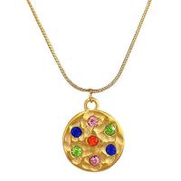 Collier d'acier titane, avec 1.97inch chaînes de rallonge, bijoux de mode & pavé de micro zircon & pour femme, plus de couleurs à choisir, 17x17mm, Vendu par Environ 15.75 pouce brin