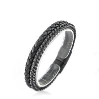 Bracelets cordon PU, cuir PU, avec acier inoxydable 316L, Vintage & pour homme, noire, Longueur 21.5 cm, Vendu par PC