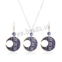 Ensemble de bijoux acrylique, boucle d'oreille & collier, avec perle de plastique, avec 5CM chaînes de rallonge, lune, Impression, bijoux de mode & pour femme, couleurs mélangées, 35x65mm, Longueur Environ 62.5 cm, Vendu par fixé