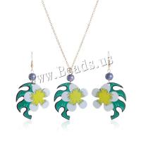 Ensemble de bijoux acrylique, boucle d'oreille & collier, avec 4.5CM chaînes de rallonge, fleur, Impression, bijoux de mode & pour femme, couleurs mélangées, 35x70mm, Longueur Environ 61.5 cm, Vendu par fixé