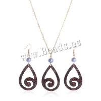 Ensemble de bijoux acrylique, boucle d'oreille & collier, avec perle de plastique, avec 5.5CM chaînes de rallonge, larme, Impression, bijoux de mode & pour femme, couleurs mélangées, 34x73mm, Longueur Environ 62 cm, Vendu par fixé