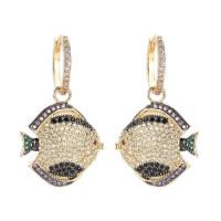 Brass Ensemble de bijoux, boucle d'oreille & collier, laiton, poisson, Plaqué d'or, styles différents pour le choix & pavé de micro zircon & pour femme, plus de couleurs à choisir, Vendu par fixé