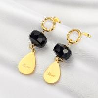 Titanium Staal Drop Earring, met Glas, Traan, gold plated, mode sieraden & voor vrouw, 9x35mm, Verkocht door pair