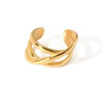 304 Nerūdijantis plienas Cuff Finger Ring, Geometrinis raštas, 18K paauksuotas, reguliuojamas & moters & tuščiaviduris, 10mm, Pardavė PC