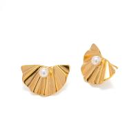 Stainless Steel Stud Earrings 304 Stainless Steel with Plastic Pearl 18K gold plated fashion jewelry & for woman golden Sold By Pair