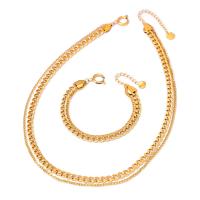 Sieraden Sets, Titanium Staal, met 1.97inch,1.57inch extender keten, 18K verguld, Dubbele laag & verschillende stijlen voor de keuze & voor vrouw, gouden, Lengte Ca 15.75 inch, Ca 16.93 inch, Ca 6.3 inch, Verkocht door PC