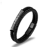 Pulseras de Cordón de PU, Cuero de PU, con acero inoxidable 316L, Joyería & para hombre, Negro, longitud 21.5 cm, Vendido por UD