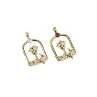 Μενταγιόν Cubic Zirconia (CZ) Brass, Ορείχαλκος, με Cubic Zirconia, Rose, χρώμα επίχρυσο, κοσμήματα μόδας & DIY, περισσότερα χρώματα για την επιλογή, νικέλιο, μόλυβδο και κάδμιο ελεύθεροι, 14x24mm, Sold Με PC