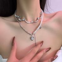 Zinklegering Sieraden Sets, Zinc Alloy, met Bergkristal & Plastic Pearl, plated, verschillende stijlen voor de keuze & voor vrouw, zilver, Verkocht door PC