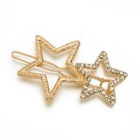 Zink Alloy Hair Slide, Star, plated, för kvinna & med strass & ihålig, fler färger för val, 56x33mm, Säljs av PC