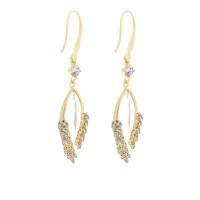 Boucles d'oreilles en alliage de zinc, avec Oeil de chat, feuille, Placage de couleur d'or, pavé de micro zircon & pour femme, 50mm, Vendu par paire