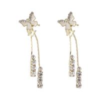 Zinc Alloy Tassel Earring, Butterfly, guldfarve belagt, for kvinde & emalje & med rhinestone, 11x45mm, Solgt af par