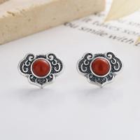 Pendiente de la joyería de plata esterlina, Plata de ley 925, con Yunnan Red Agate, para mujer, libre de níquel, plomo & cadmio, 11mm, Vendido por Par