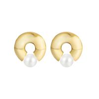 Brass Stud Earring with Plastic Pearl plated fashion jewelry & for woman nickel lead & cadmium free Sold By Pair