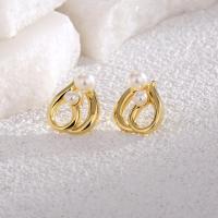 Brass Stud Earring with Plastic Pearl plated fashion jewelry & for woman nickel lead & cadmium free Sold By Pair